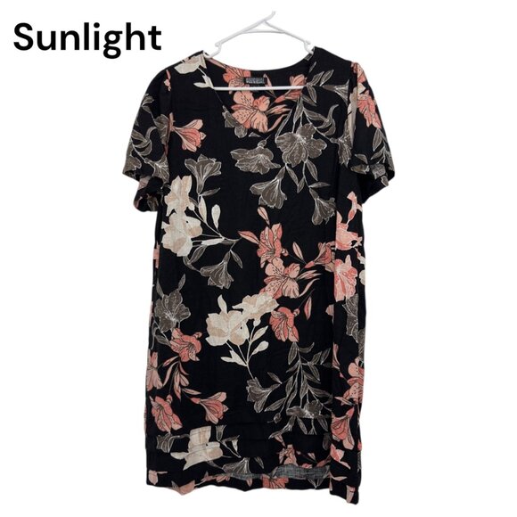 Nicole Miller Womens Black Floral V-Neck Short Sleeve Linen Blend Tunic Dress XL - Picture 10 of 11